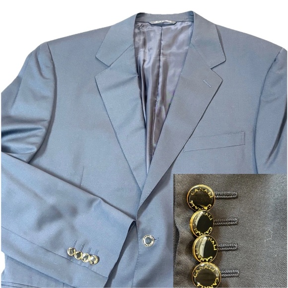 Canali Sport Coat Blazer Gold Black Buttons Men’s 44 Black Wool